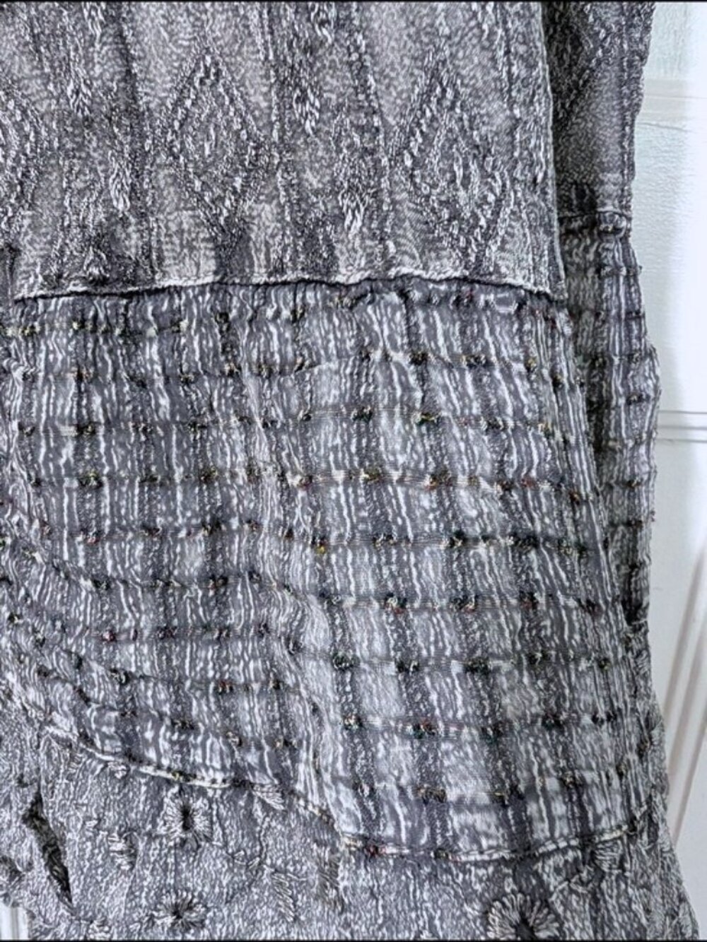 Sacred Threads Gray Tiered Maxi Skirt with Patchwork Texture M - Picture 3 of 6